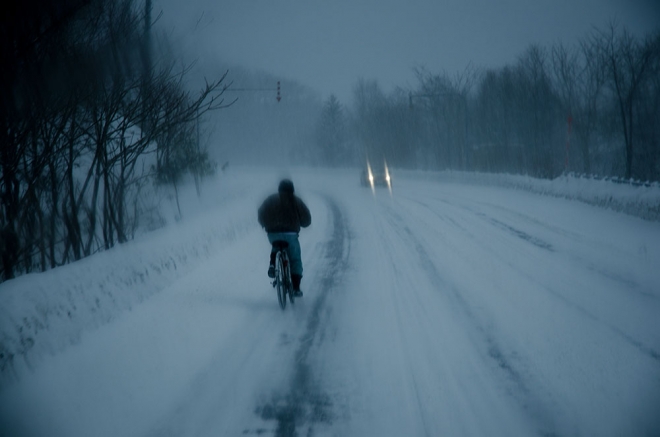 niseko biking on route five in winter