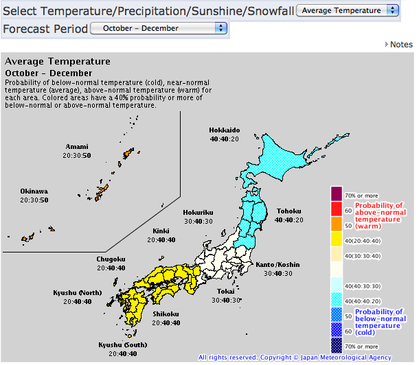 October to December 2014 Temperature Map for Japan