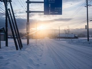 sunrise in niseko soga on the way up to the mountain