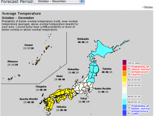 temperature 3 month forecast map Octber 2014 (JMA)