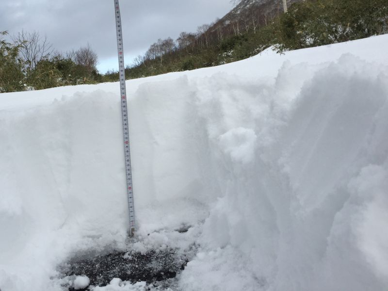 measuring the snowpack at 32cm in Goshiki area