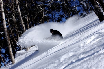 Rome rider Cameron slashing around the Sapporo Teine resort on a deep day